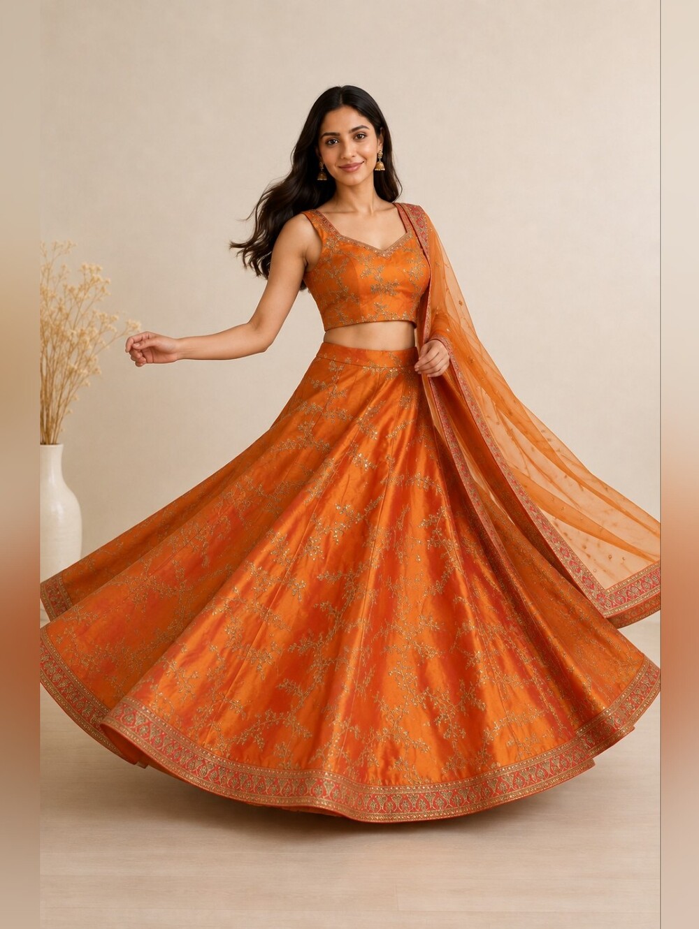 Orange Embroidered Lehenga Choli – US 10